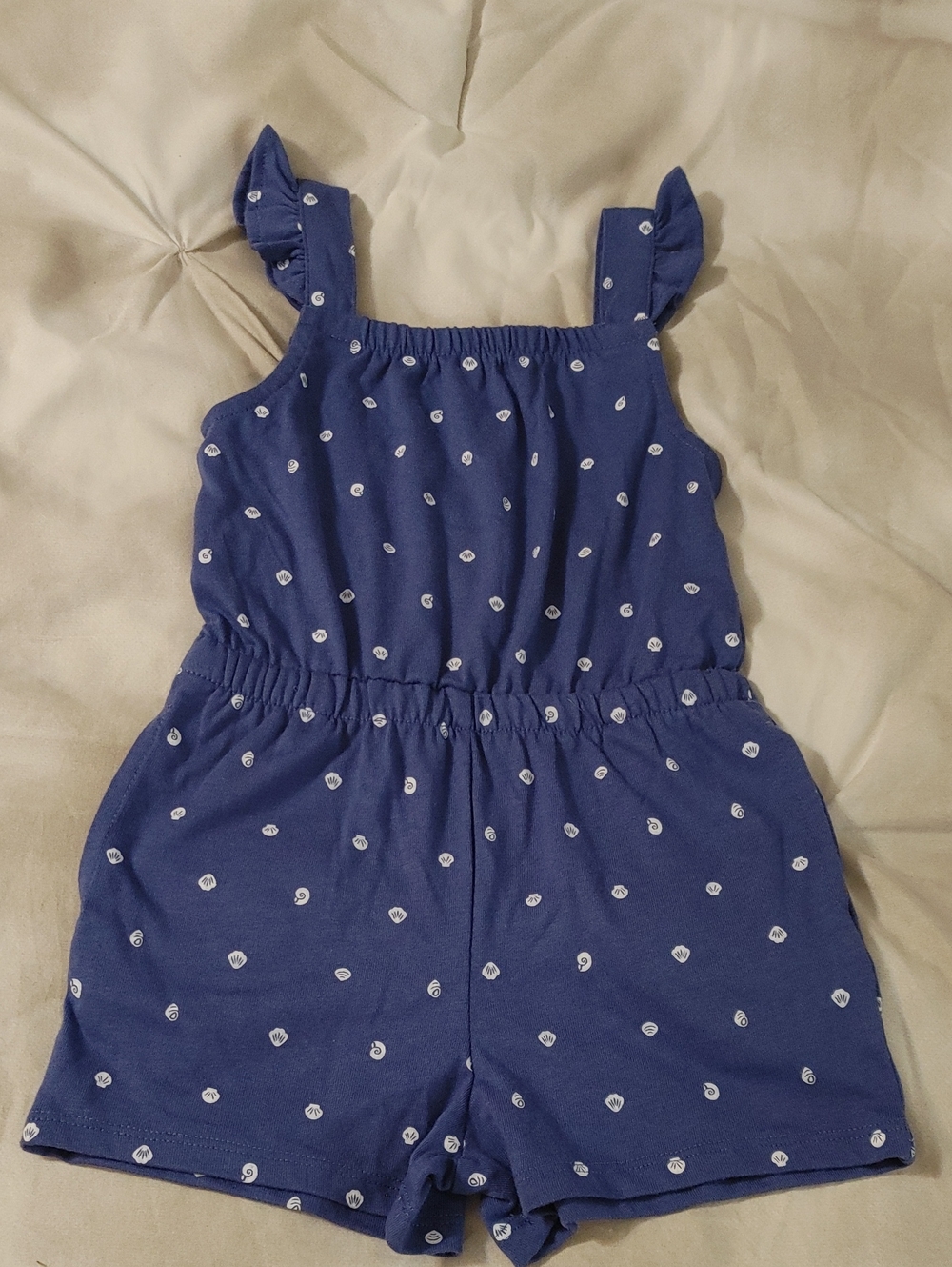 wonder nation Navy Blue Seashells Girls Romper